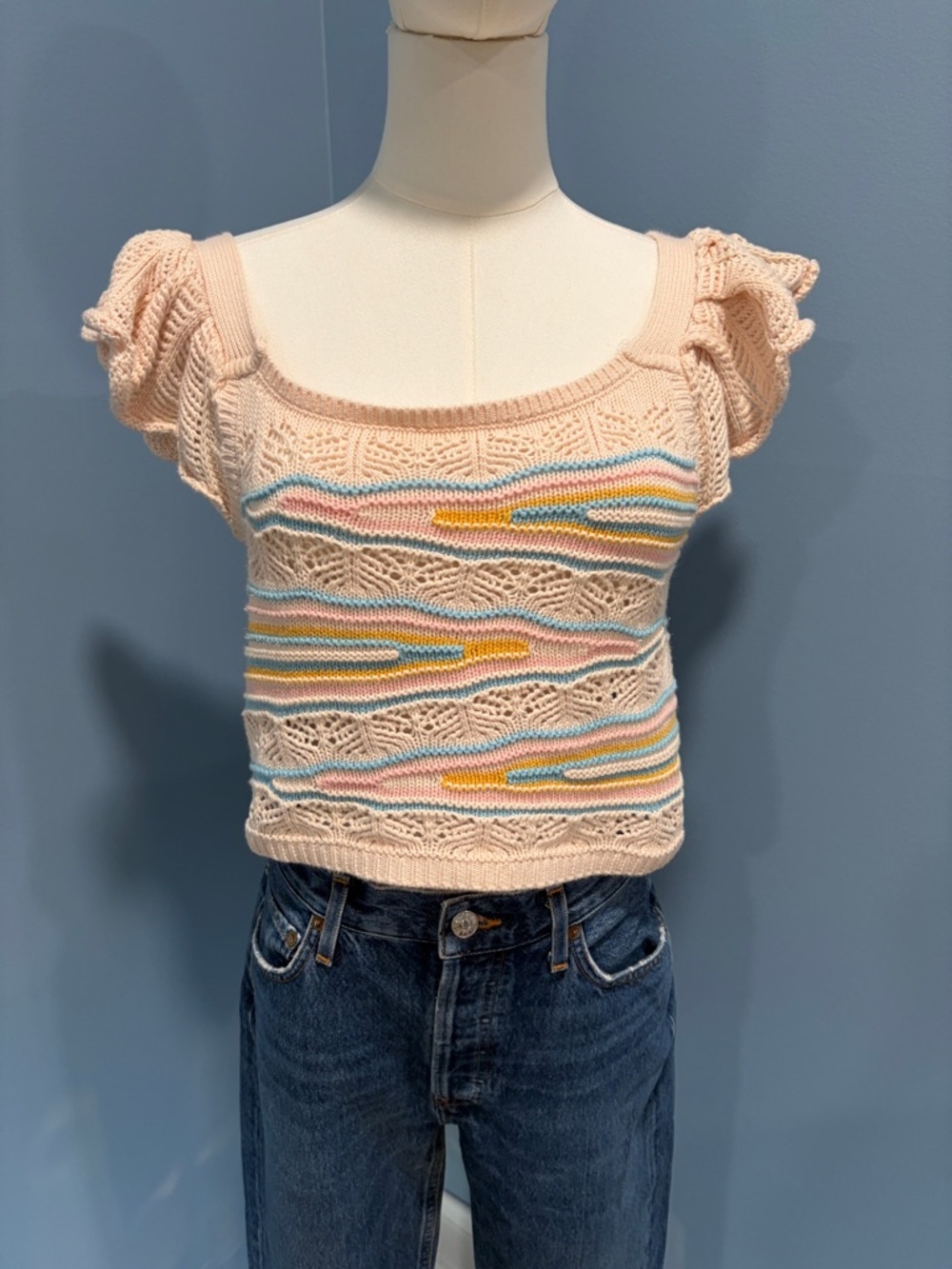Goodnight Macaroon Crochet Knit Crop Top Size M